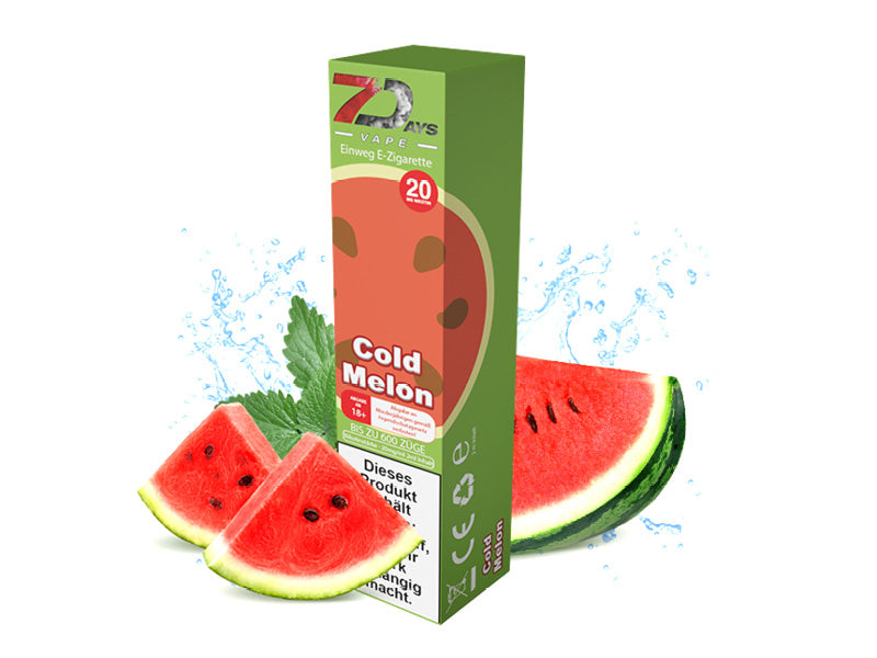 7Days Vape - Cold Melon (eisige Melone) - E-Shisha - 20mg - 600 Züge