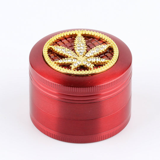 Cannabis Hanf Blatt mit Diamanten Grinder Crusher Cannabis Mühle Gold Rot Bordeaux 3