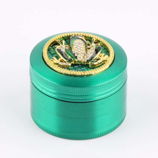 Frosch Frog mit Diamanten Grinder Crusher Cannabis Mühle grün gold 3