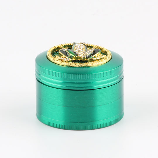 Frosch Frog mit Diamanten Grinder Crusher Cannabis Mühle grün gold 4