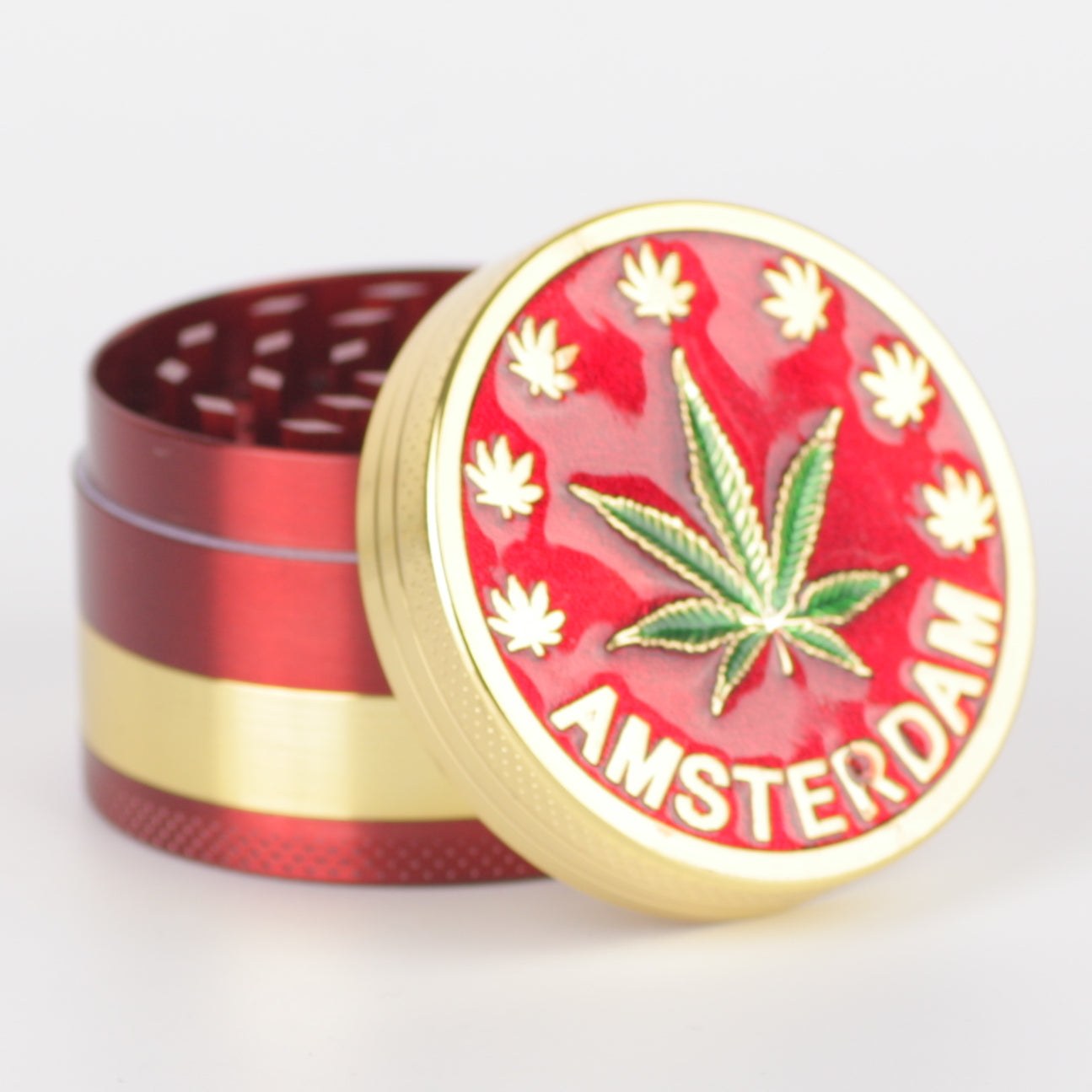 amsterdam grinder rot mit hanfblatt