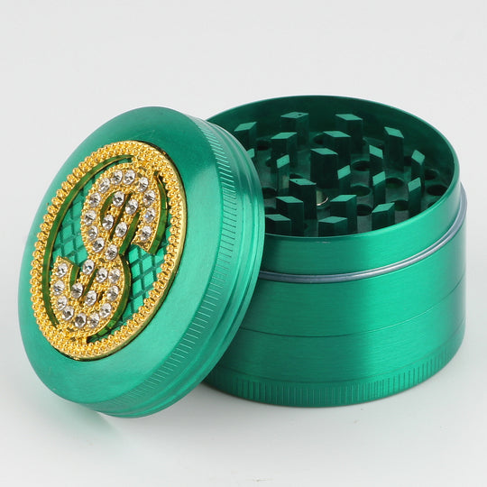 Dollar Diamant Grinder Crusher Cannabis Mühle grün gold 3