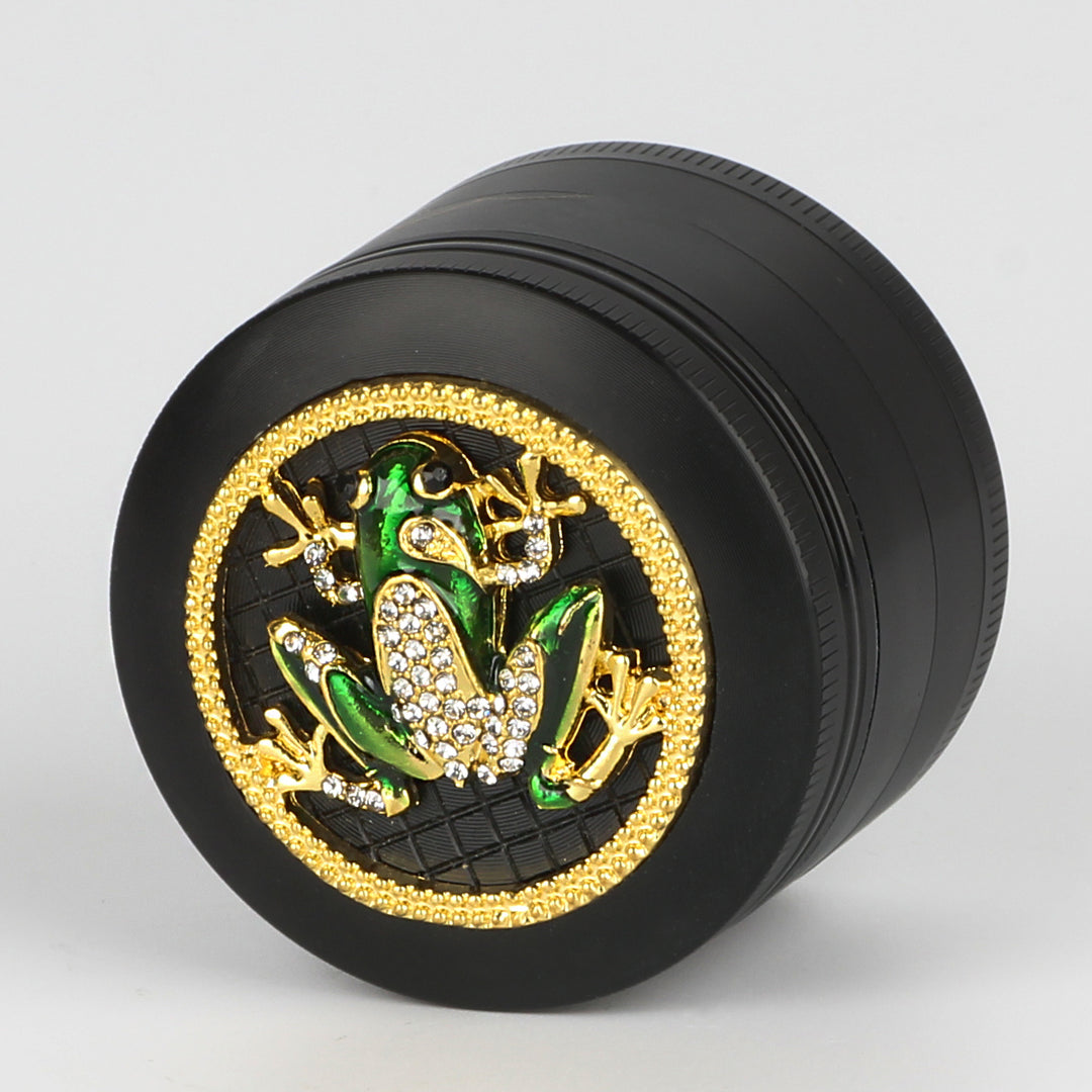 Frosch Frog mit Diamanten Grinder Crusher Cannabis Mühle schwarz gold 5