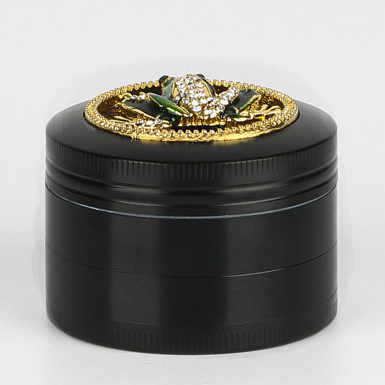 Frosch Frog mit Diamanten Grinder Crusher Cannabis Mühle schwarz gold 6